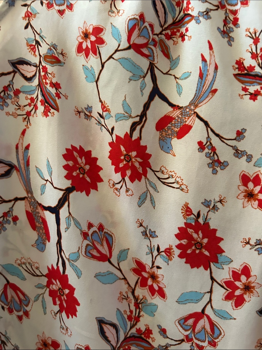 Rose & Olive Cream Floral V-Neck Sleeveless Top with Red & Light Blue Accents - Picture 4 of 11